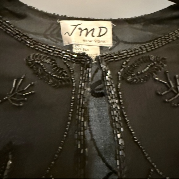 Vintage JMD New York 100% Silk Black Beaded Long Sleeve Cardigan Luxury Elegant - Picture 7 of 12